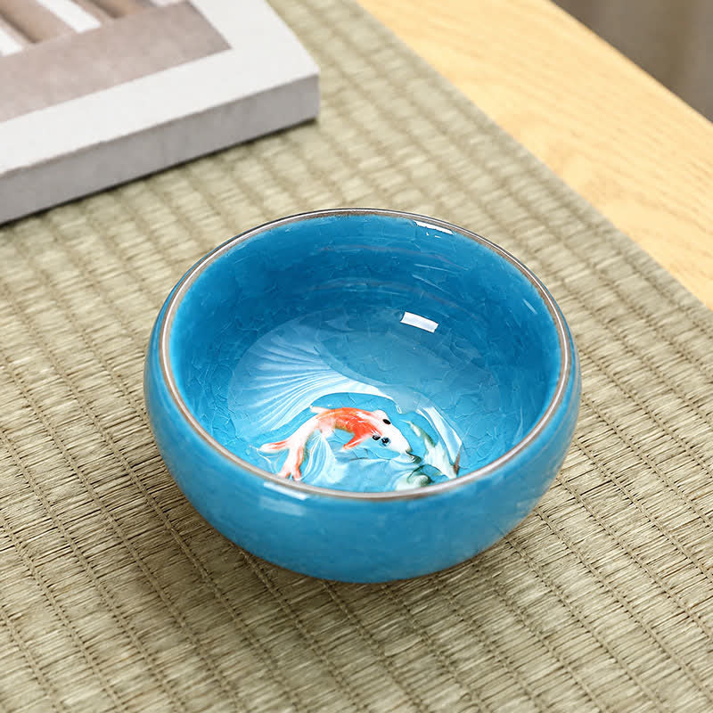 Buddha Stones Keramik-Teetasse mit Koi-Karpfen-Effekt und Crackle-Glasur - Himmelblau - image 3