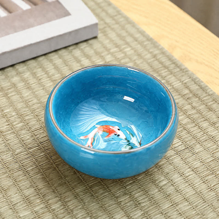 Buddha Stones Keramik-Teetasse mit Koi-Karpfen-Effekt und Crackle-Glasur - Himmelblau - image 3