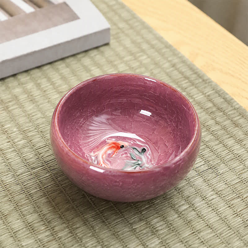 Buddha Stones Keramik-Teetasse mit Koi-Karpfen-Effekt und Crackle-Glasur - Lila - image 2