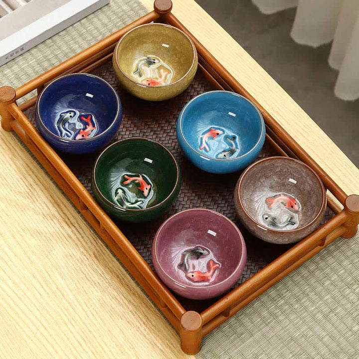 Buddha Stones Keramik-Teetasse mit Koi-Karpfen-Effekt und Crackle-Glasur - image 0