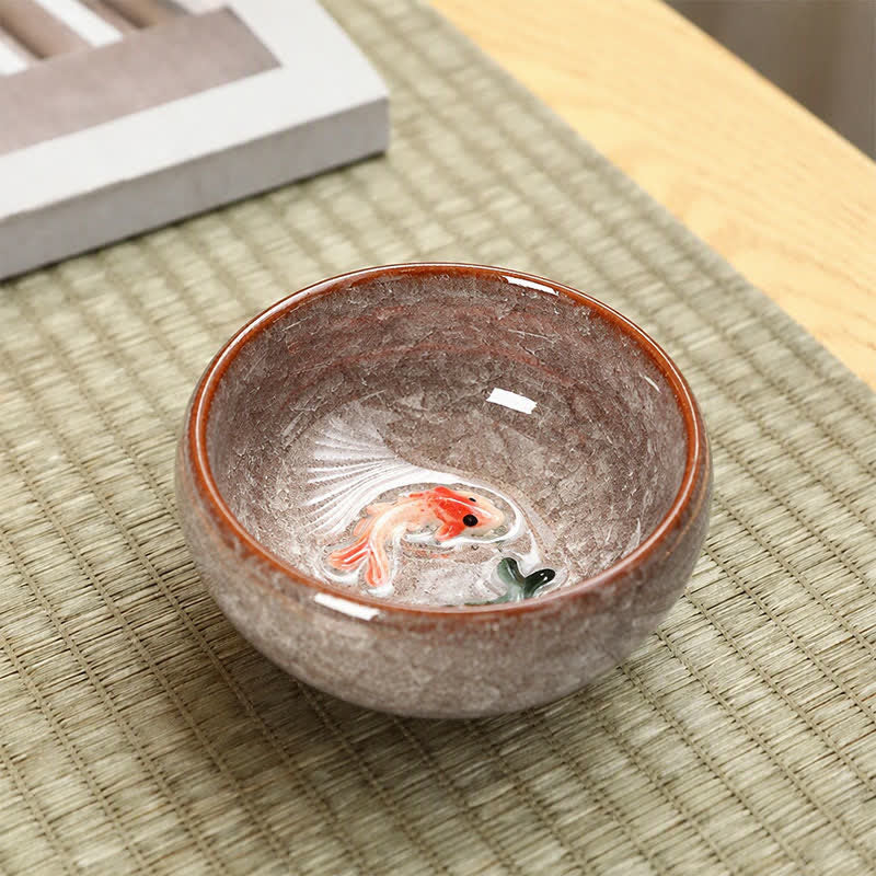 Buddha Stones Keramik-Teetasse mit Koi-Karpfen-Effekt und Crackle-Glasur - Koralle - image 7