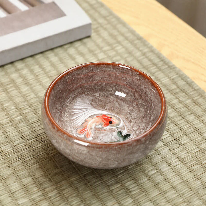 Buddha Stones Keramik-Teetasse mit Koi-Karpfen-Effekt und Crackle-Glasur - Koralle - image 7