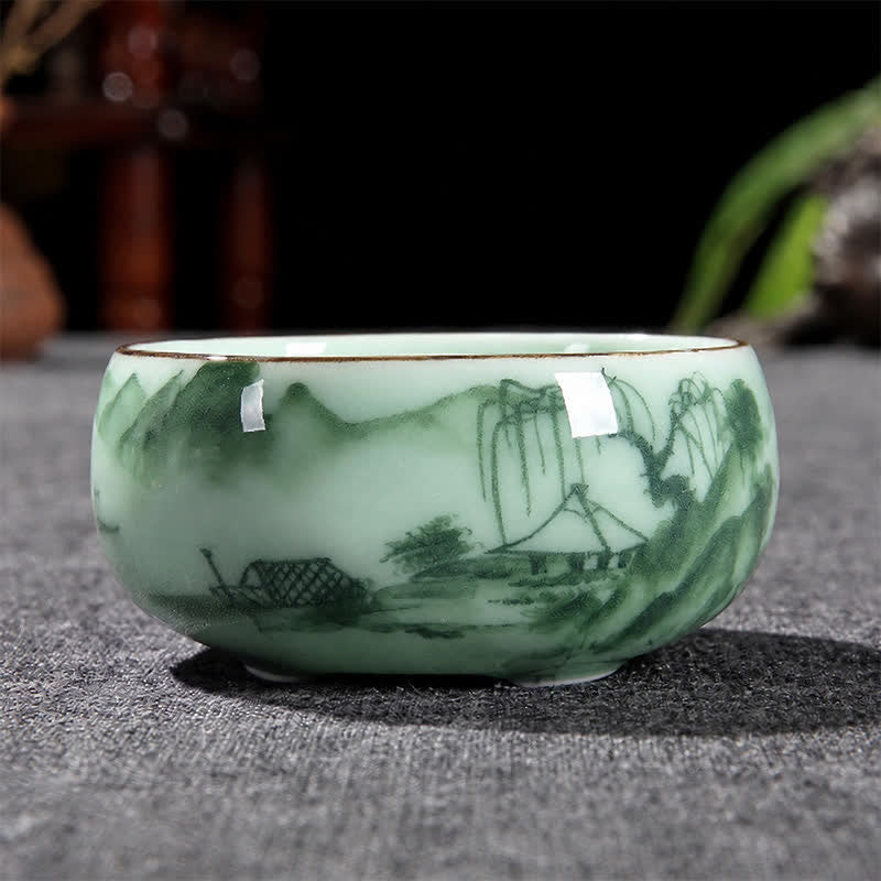 Buddha Stones Traditionelle Keramik-Teetasse mit Koi-Fisch- und Lotusmotiv - Landschaft - image 1