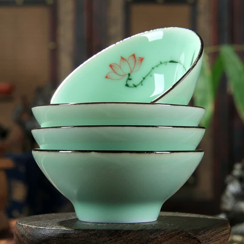 Buddha Stones Handbemalte Celadon-Keramik-Teetasse mit Lotus-Koi-Motiv (Douli) - image 4