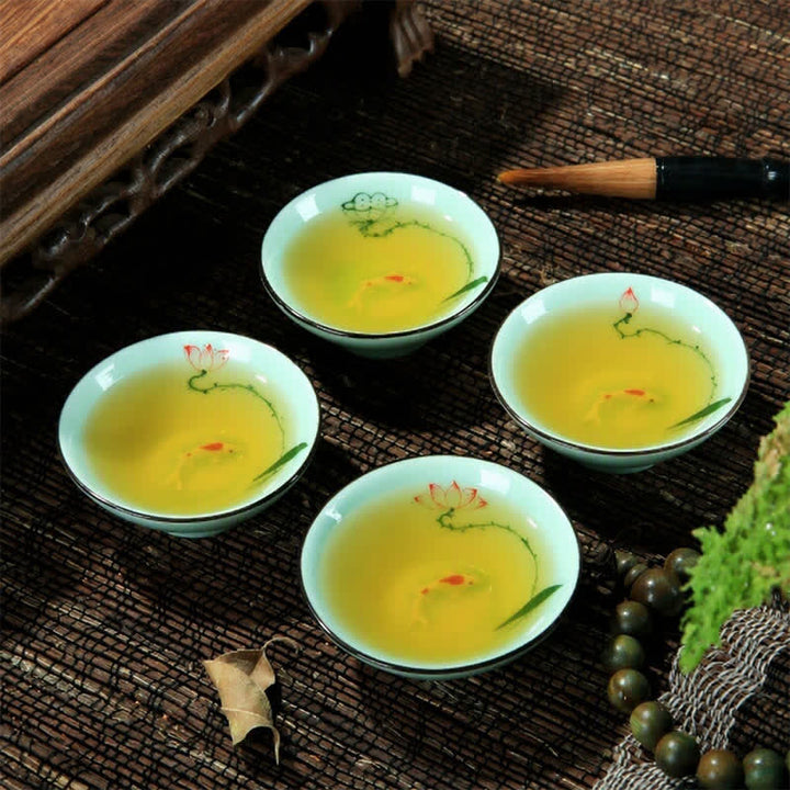 Buddha Stones Handbemalte Celadon-Keramik-Teetasse mit Lotus-Koi-Motiv (Douli) - image 13
