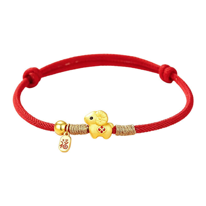Buddha Stones Armband mit Schaf- und Widdermotiv aus 925er Sterlingsilber, geflochten mit roter Schnur, Fu-Charakter - image 1