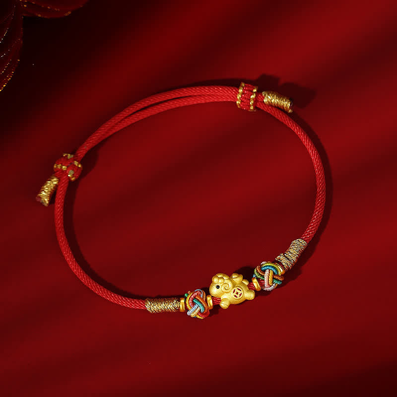 Buddha Stones Armband mit Ziegen-Anhänger aus 999er Sterlingsilber und roter Schnur – Glücksbringer in Form eines Ziegenbarrens - image 1