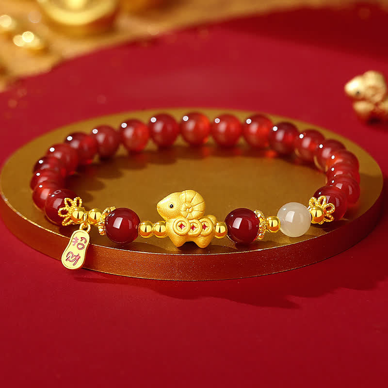 Buddha Stones Jahr des Schafes 925 Sterling Silber Roter Achat Schaf Kupfermünzen Anhänger Glücksarmband - Ziege (Handgelenkumfang: 5,5-5,9 Zoll / 14-15 cm) - Roter Achat - image 0