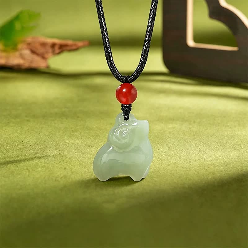 Buddha Stones Jahr des Schafes – Hetian-Jade-Halskette mit geschnitztem, geflochtenem Band, Symbol für die 12 chinesischen Tierkreiszeichen. - Ziege - image 0