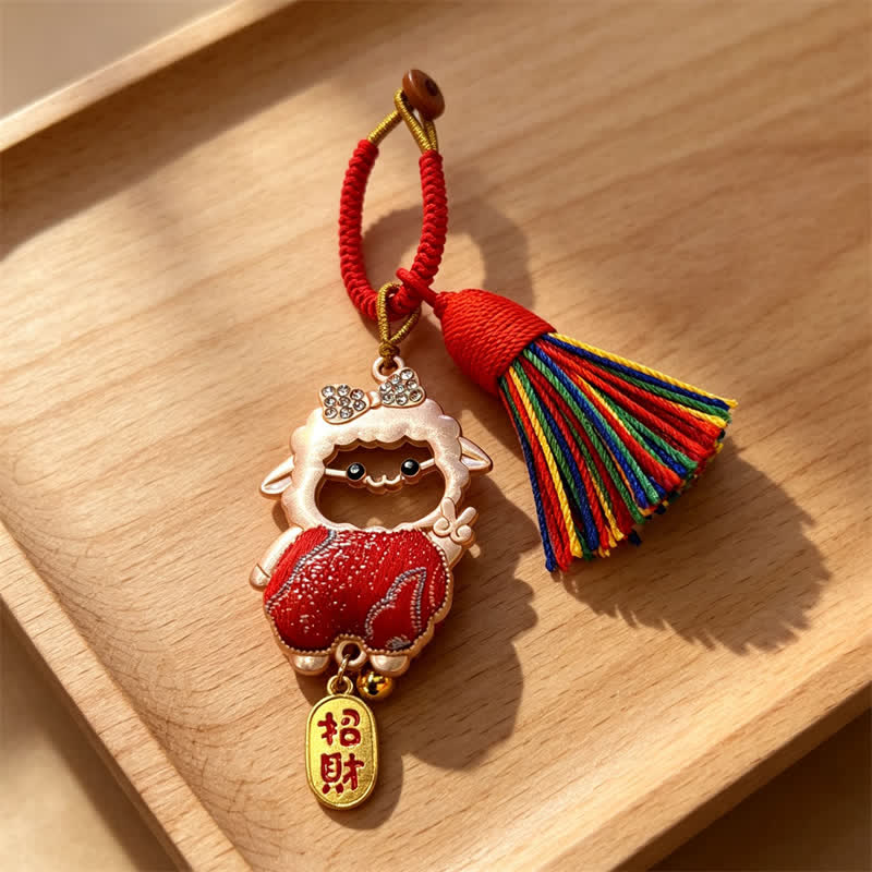 Buddha Stones Jahr des Schafes Lied Brokat Fu Zeichen Segen Lamm Quasten Schlüsselanhänger - image 3