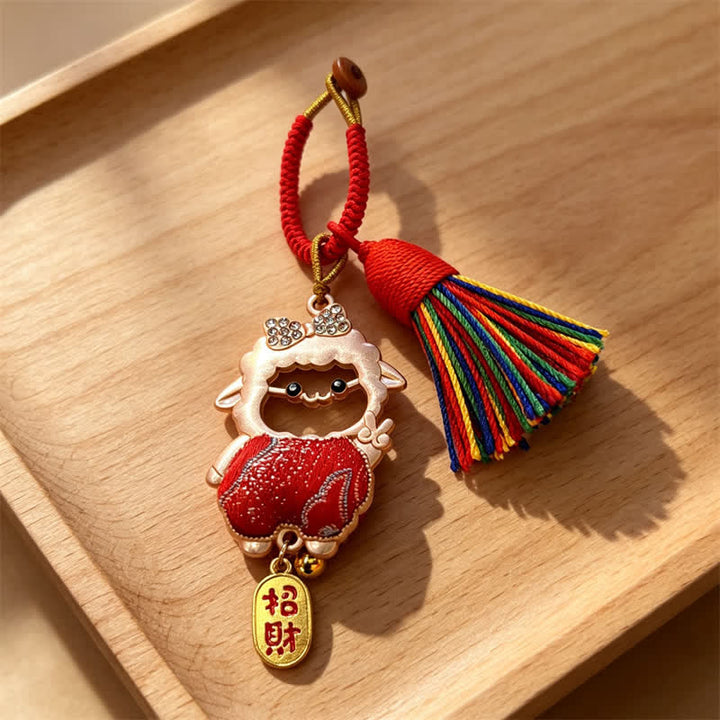 Buddha Stones Jahr des Schafes Lied Brokat Fu Zeichen Segen Lamm Quasten Schlüsselanhänger - image 3