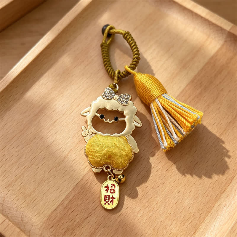 Buddha Stones Jahr des Schafes Lied Brokat Fu Zeichen Segen Lamm Quasten Schlüsselanhänger - Gold - Schafgesicht-Ausschnitt – Zufälliges doppelseitiges Muster - image 9