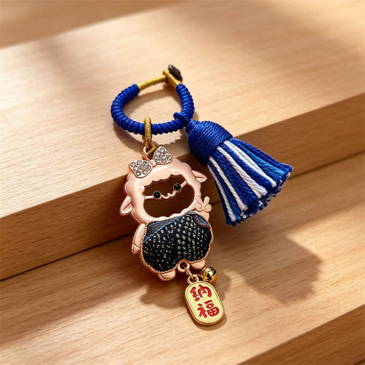Buddha Stones Jahr des Schafes Lied Brokat Fu Zeichen Segen Lamm Quasten Schlüsselanhänger - Schwarz - Schafgesicht-Ausschnitt – Zufälliges doppelseitiges Muster - image 13
