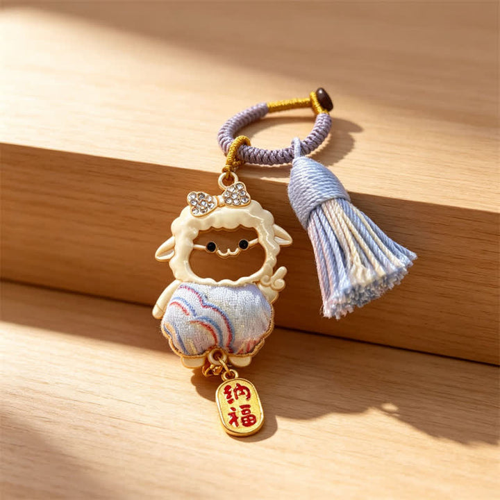 Buddha Stones Jahr des Schafes Lied Brokat Fu Zeichen Segen Lamm Quasten Schlüsselanhänger - image 16