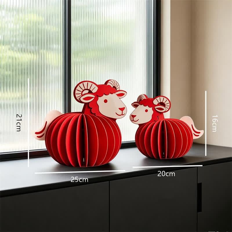 Buddha Stones Jahr des Schafes – Rote Filz-Tischdekoration mit chinesischem Tierkreiszeichen und Wohlstandssymbol (Schaf) - image 6