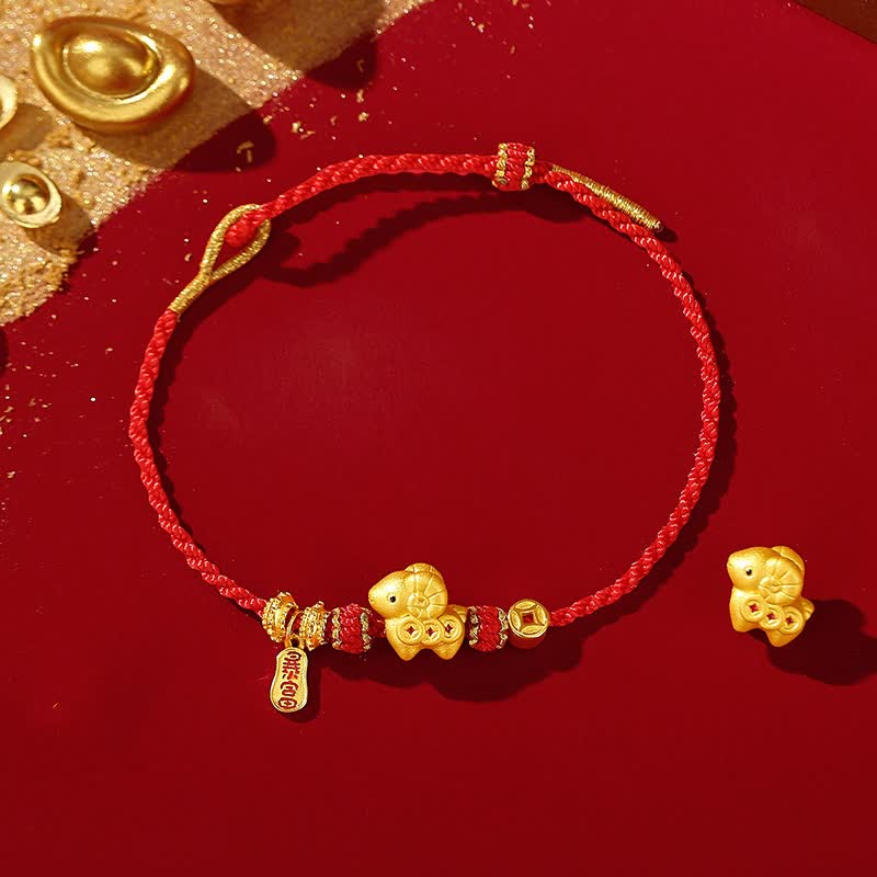 Buddha Stones Jahr des Schafes – Armband aus 925er Sterlingsilber, handgewebt, rote Schnur, chinesisches Tierkreiszeichen, Schaf-Kupfermünzen, Glücksbringer - image 1