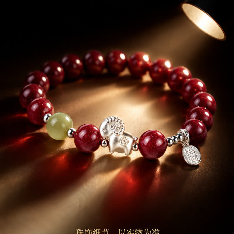 Buddha Stones Armband mit Sternzeichen Schaf (999er Sterlingsilber) und Zinnoberperle zum Schutz und zur Anziehung von Reichtum – Jahr des Schafes - image 1