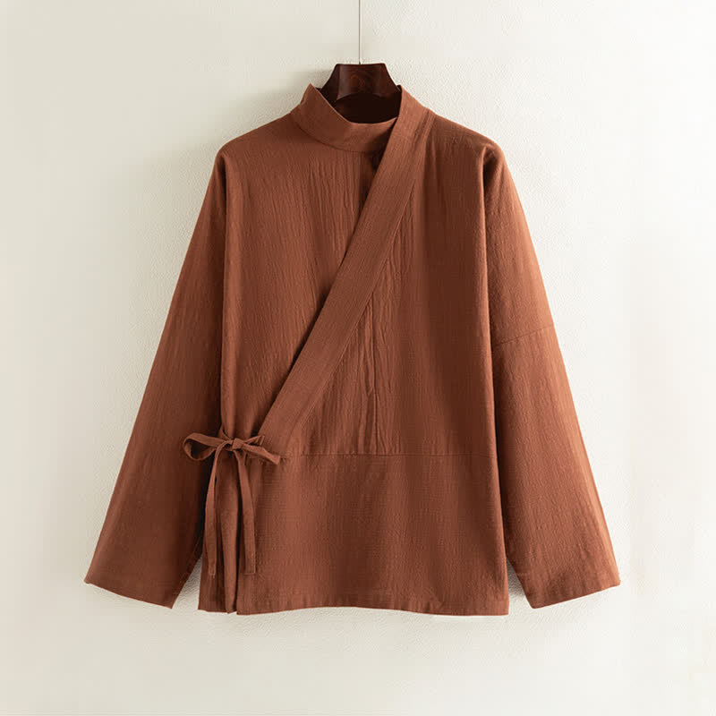 Buddha Stones Minimalistischer Kimono im Tang-Stil mit Kordelzug aus einfarbigem Baumwoll-Leinen-Mischgewebe für Damen – perfekt für den Herbst. - image 1
