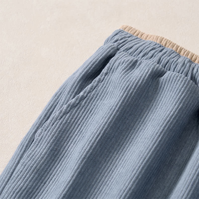 Buddha Stones Herbst/Winter Vintage Cordhose mit Kordelzug und elastischem Bund, einfarbig, lange Hose, Haremshose für Damen mit Taschen - image 1
