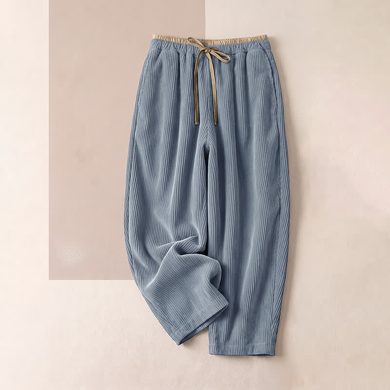 Buddha Stones Herbst/Winter Vintage Cordhose mit Kordelzug und elastischem Bund, einfarbig, lange Hose, Haremshose für Damen mit Taschen - Hellblau - Haremshosen - US16, UK/AU20, EU48 (3XL) - image 0