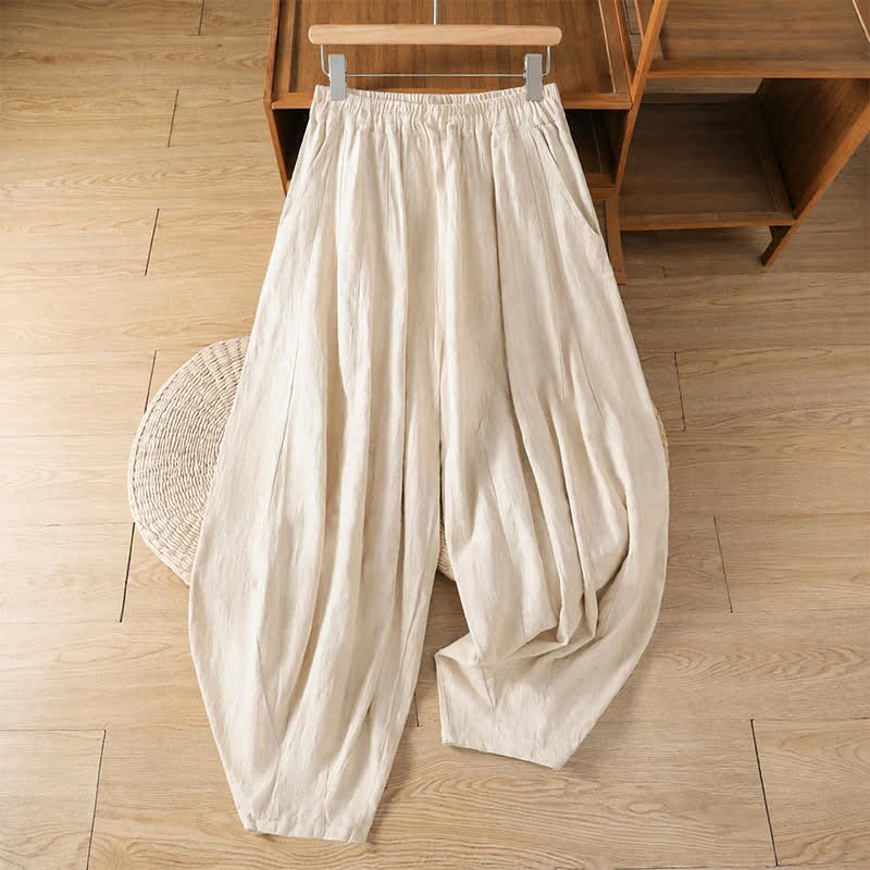 Buddha Stones Klassische, lässige, einfarbige, knöchellange Haremshose mit Kordelzug und Taschen für Damen – ideal für Frühling und Sommer - Antikweiß - US12, UK/AU16, EU44 (3XL) - image 1
