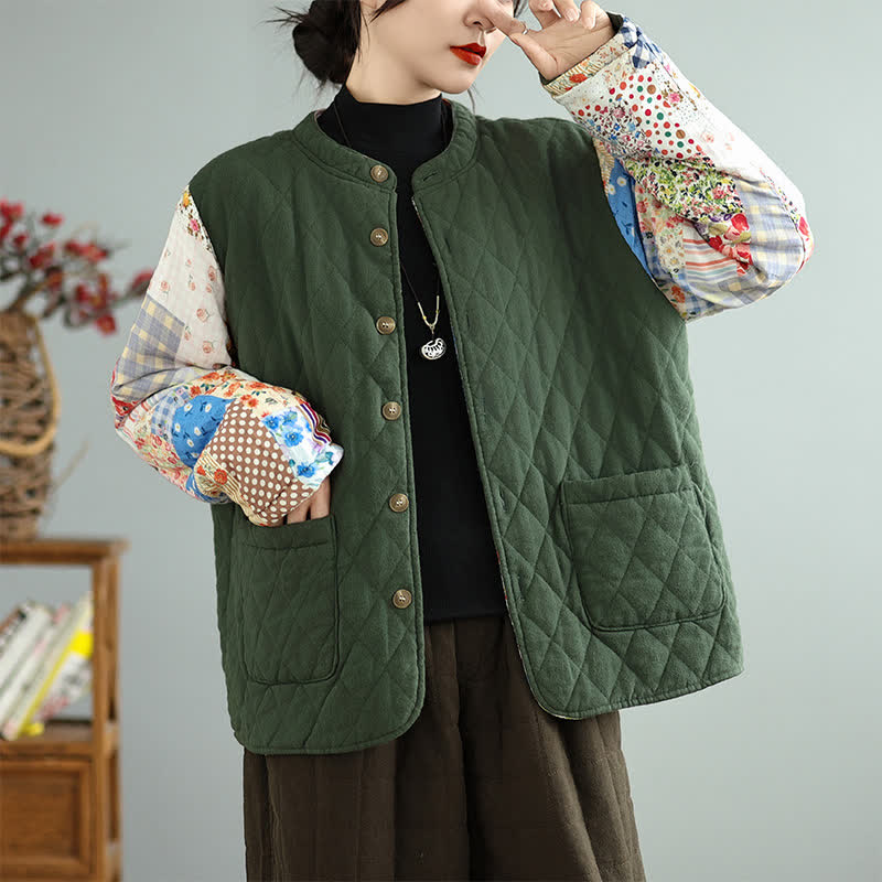 Buddha Stones Herbst/Winter Vintage Casual Damenjacke mit Knopfleiste, floralem Patchwork-Design, Wendefunktion und Taschen - image 1
