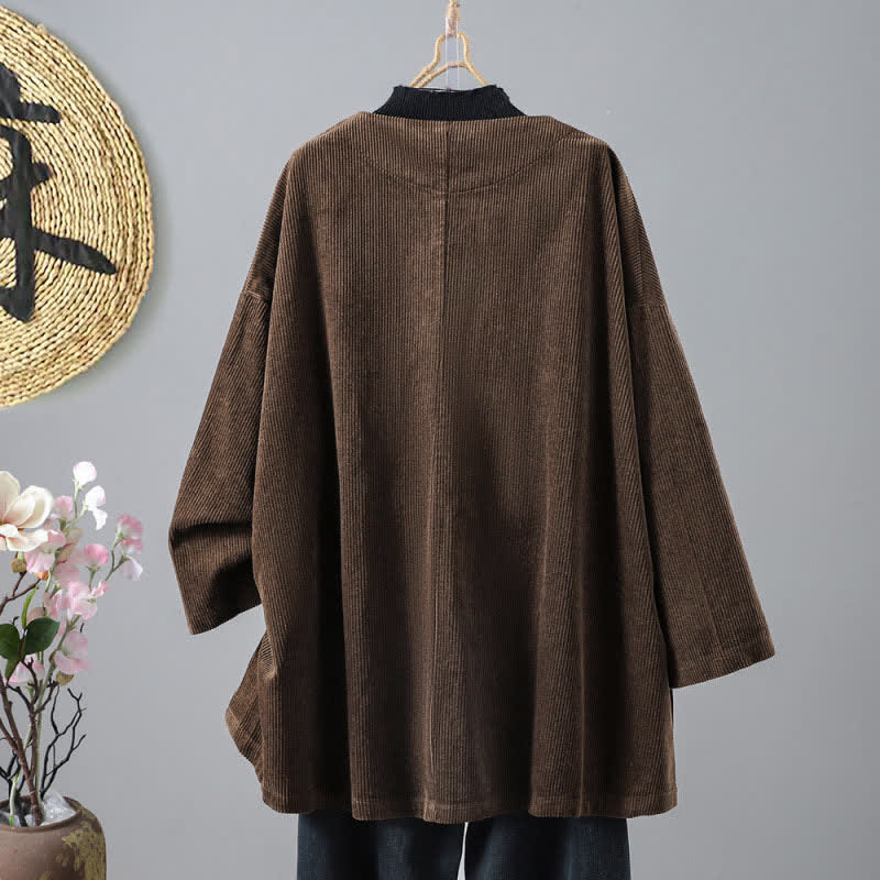 Buddha Stones Herbst/Winter Vintage Schlichte Cordjacke für Damen mit Knopfleiste und Taschen - image 1