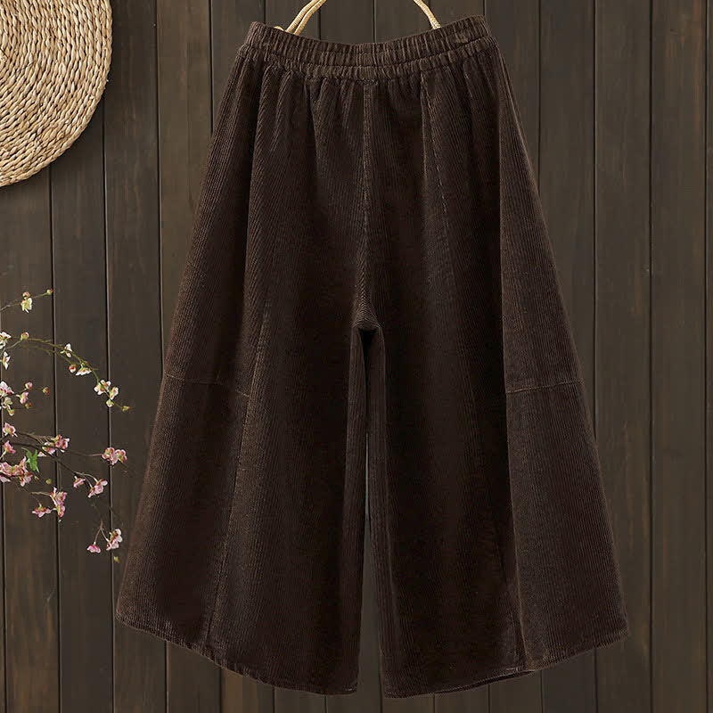 Buddha Stones Lässige Cord-Caprihose für Herbst und Winter mit Kordelzug, Damen-Cordhose mit weitem Bein und Taschen - image 1
