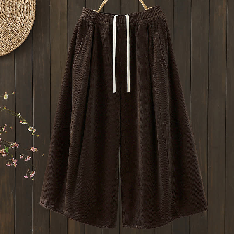Buddha Stones Lässige Cord-Caprihose für Herbst und Winter mit Kordelzug, Damen-Cordhose mit weitem Bein und Taschen - Sattelbraun - US12, UK/AU16, EU44 (2XL) - image 0