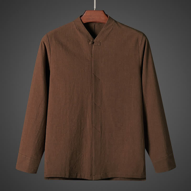 Buddha Stones Herbstliche, schlichte Pankou Herren-Langarmhemden im Tang-Stil - Sienna - US/UK/AU44, EU54 (5XL) - image 0