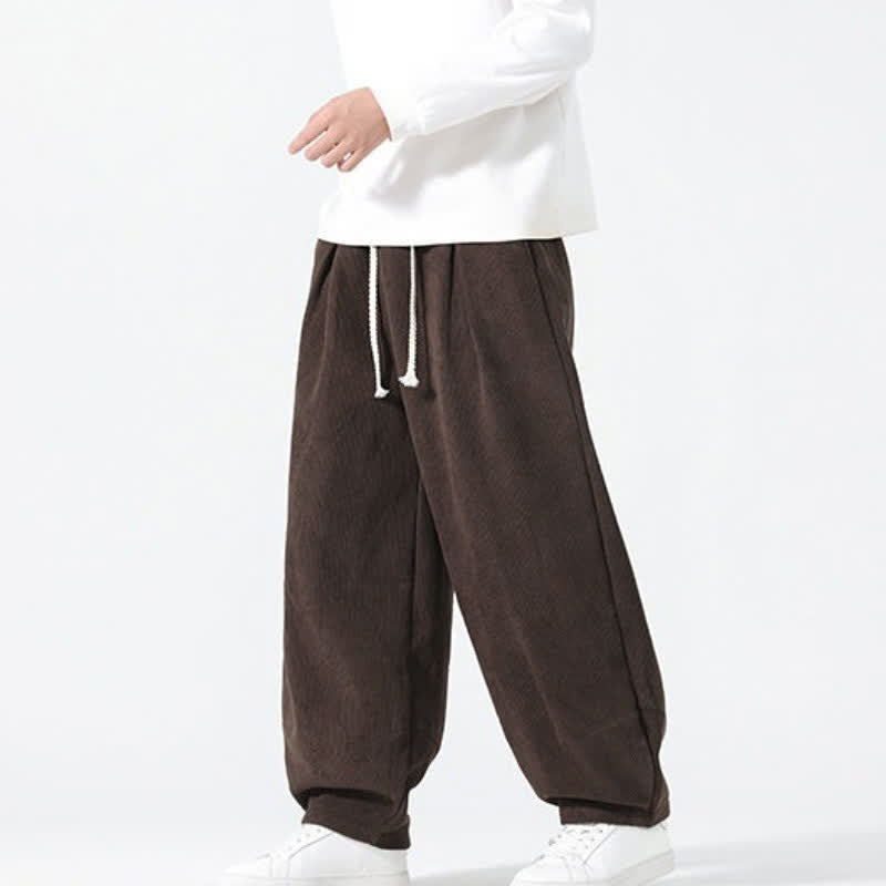 Buddha Stones Lässige, minimalistische Herren-Ankle-Hose mit Kordelzug, geradem Bein und Taschen für Herbst und Winter - Sattelbraun - US/UK/AU46, EU56 (5XL) - image 0
