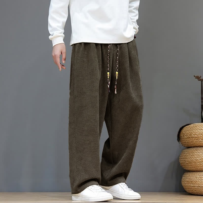 Buddha Stones Herbst/Winter: Schlichte, klassische Cordhose mit Kordelzug, gerades Bein und Taschen - image 1