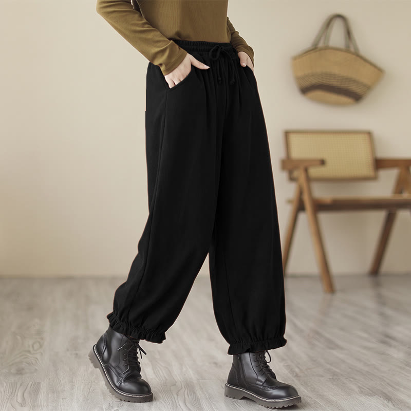Buddha Stones Lässige, minimalistische Haremshose mit Kordelzug und Taschen für Damen – ideal für den Frühling - image 1