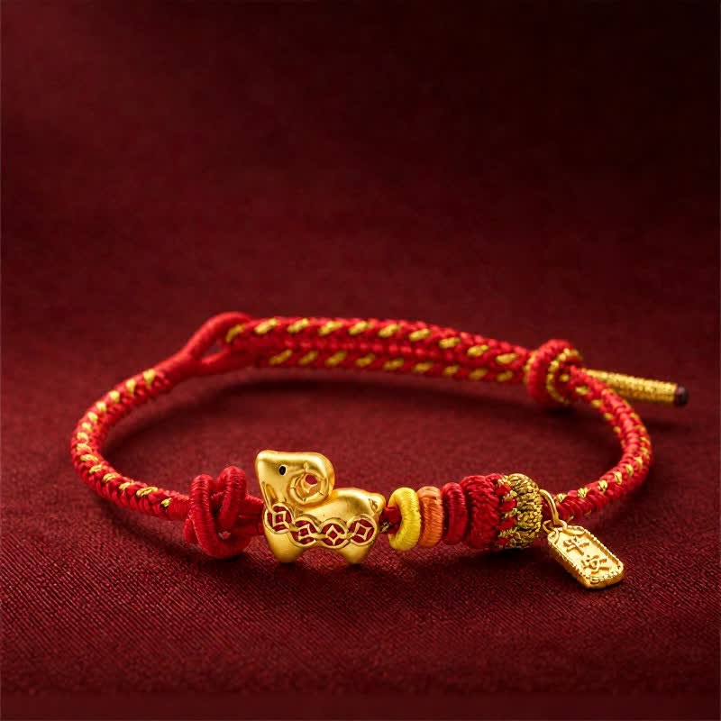 Buddha Stones Jahr des Schafes Kupfermünzen Schaf Widder Geflochtene rote Schnur Friedens-Fu-Charakter-Armband - Jahr des Ziegenfriedens - image 0