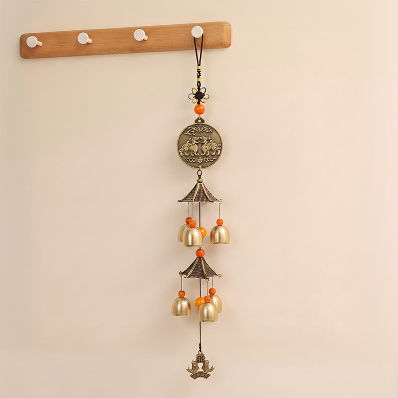 Buddha Stones Zweistöckige Pi Xiu Bagua Koi Fisch-Glocken und Klangspiele aus massivem Kupfer - image 1