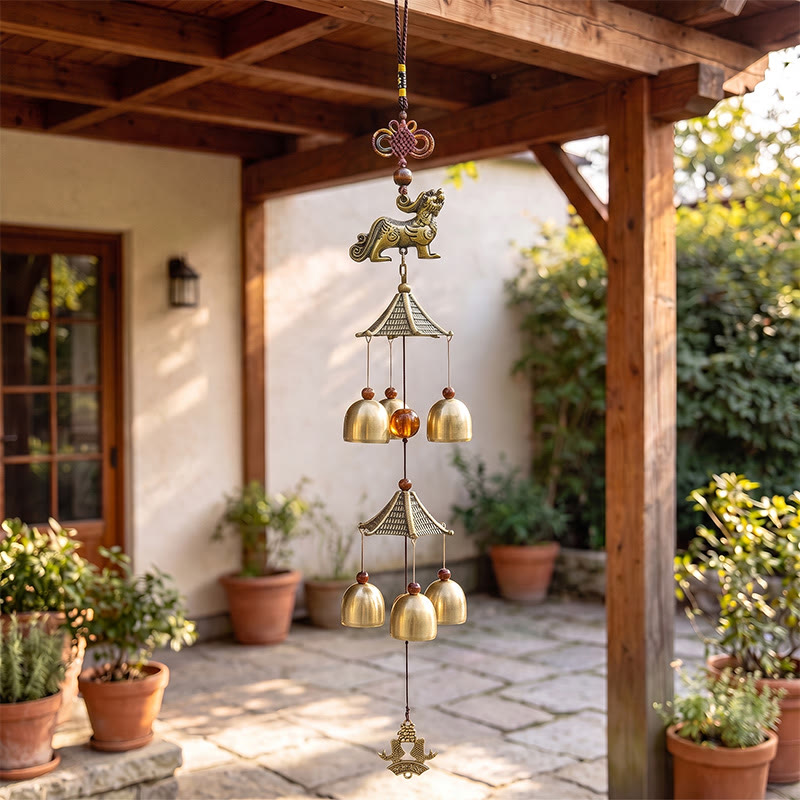 Buddha Stones Kupferner Pi Xiu Wohlstandsturm Sechs Glocken Wohlstands-Windspiel - Pi Xiu - image 0