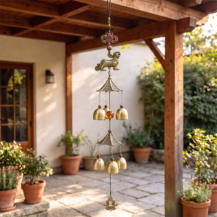 Buddha Stones Kupferner Pi Xiu Wohlstandsturm Sechs Glocken Wohlstands-Windspiel - Pi Xiu - image 0