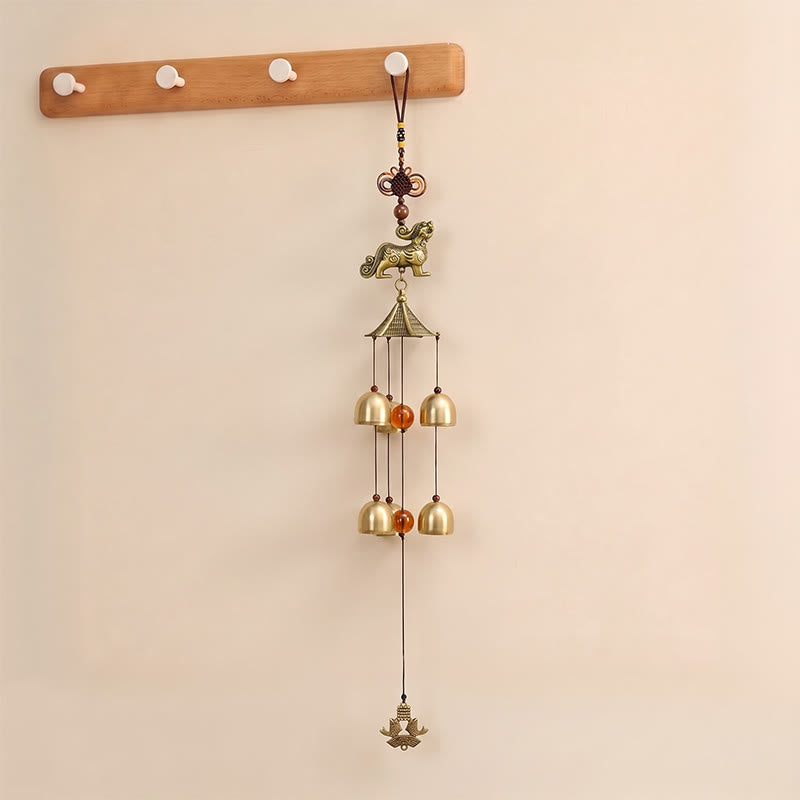 Buddha Stones Kupferner Pi Xiu Wohlstandsturm Sechs Glocken Wohlstands-Windspiel - image 1