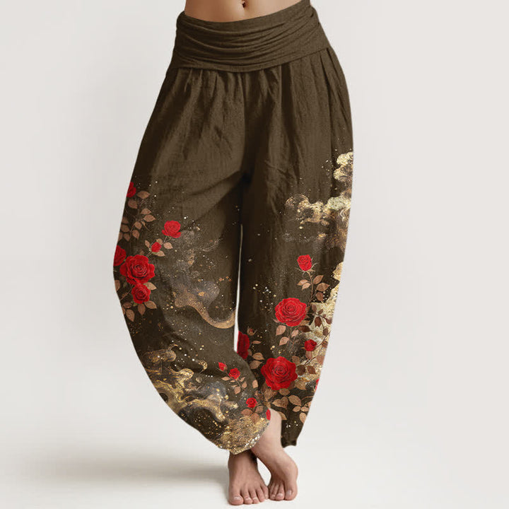 Buddha Stones Baumwoll-Haremshose mit böhmischem Rosen- und Wolkenmuster, elastischer Bund, Damen - Olive - US16, UK/AU20, EU48 (3XL) - image 8