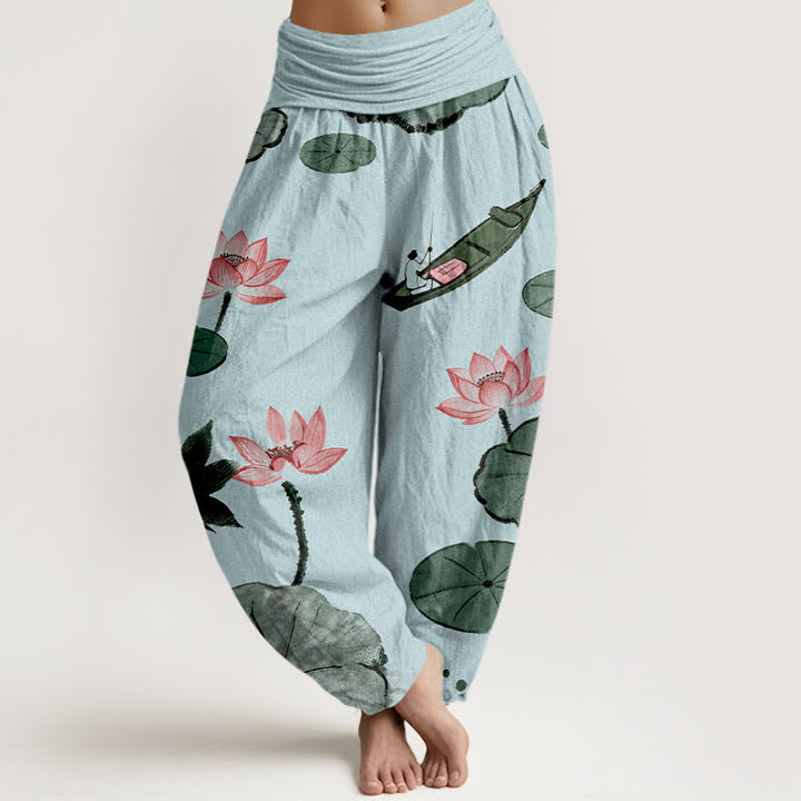 Buddha Stones Baumwoll-Haremshose mit orientalischem Lotusmuster und elastischem Bund für Damen - Hellblau - US16, UK/AU20, EU48 (3XL) - image 5