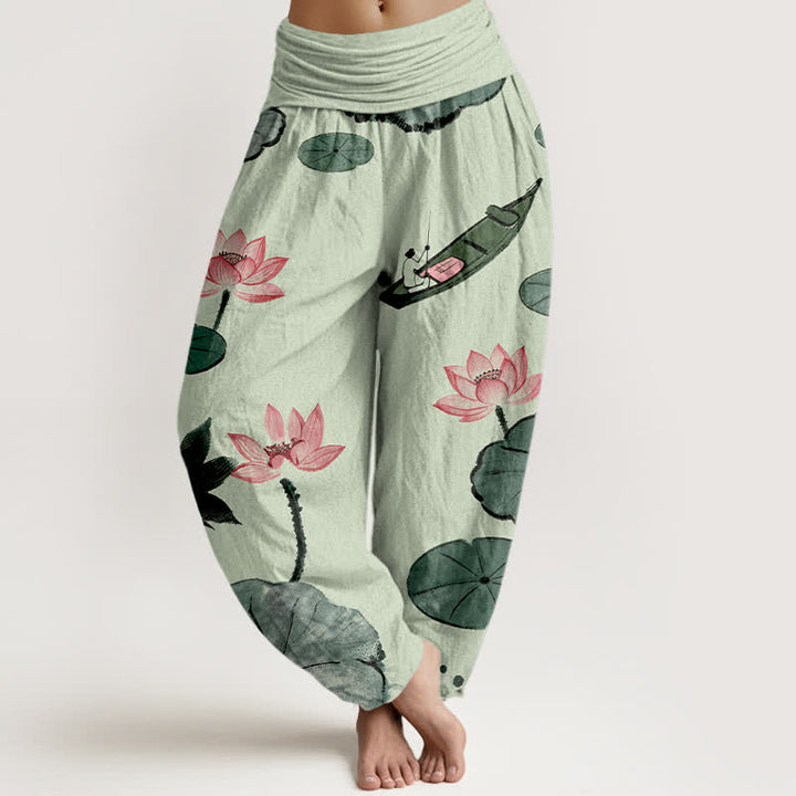 Buddha Stones Baumwoll-Haremshose mit orientalischem Lotusmuster und elastischem Bund für Damen - Dunkelmeergrün - US16, UK/AU20, EU48 (3XL) - image 8