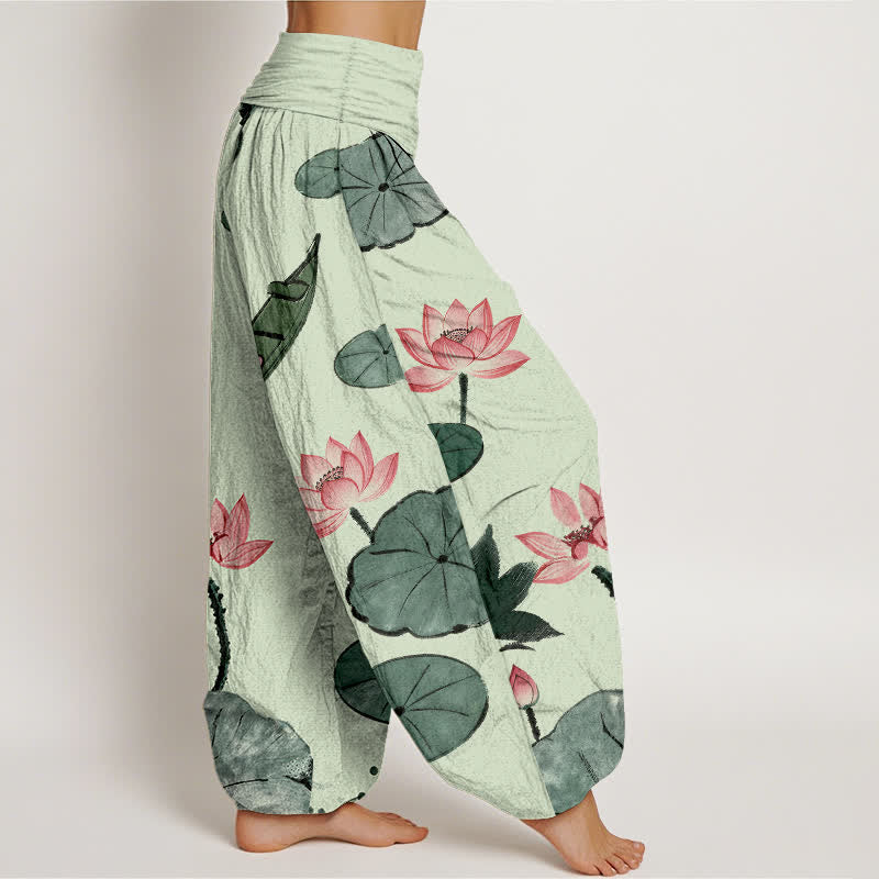 Buddha Stones Baumwoll-Haremshose mit orientalischem Lotusmuster und elastischem Bund für Damen - image 10
