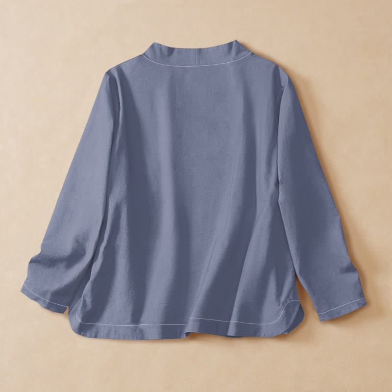 Buddha Stones Boho-Baumwoll-Wickelbluse mit Om-Symbolmuster, V-Ausschnitt und Schnürung, Kimono für Damen, langärmlig - image 1