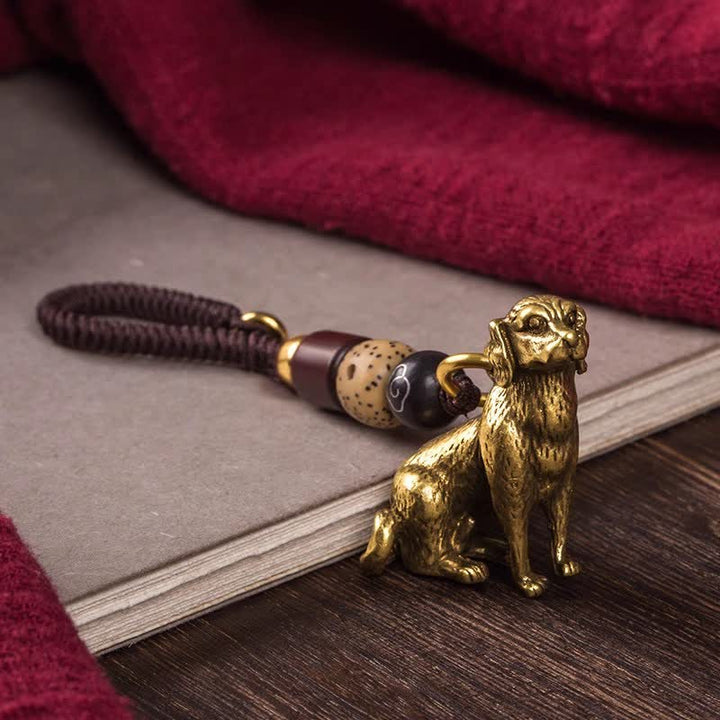 Buddha Stones Schlüsselanhänger aus Messing mit geflochtenem Anhänger in Form des chinesischen Tierkreiszeichens - Hund - image 27