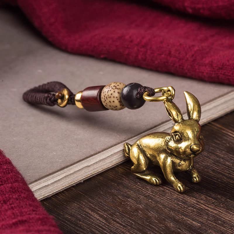 Buddha Stones Schlüsselanhänger aus Messing mit geflochtenem Anhänger in Form des chinesischen Tierkreiszeichens - Kaninchen - image 14