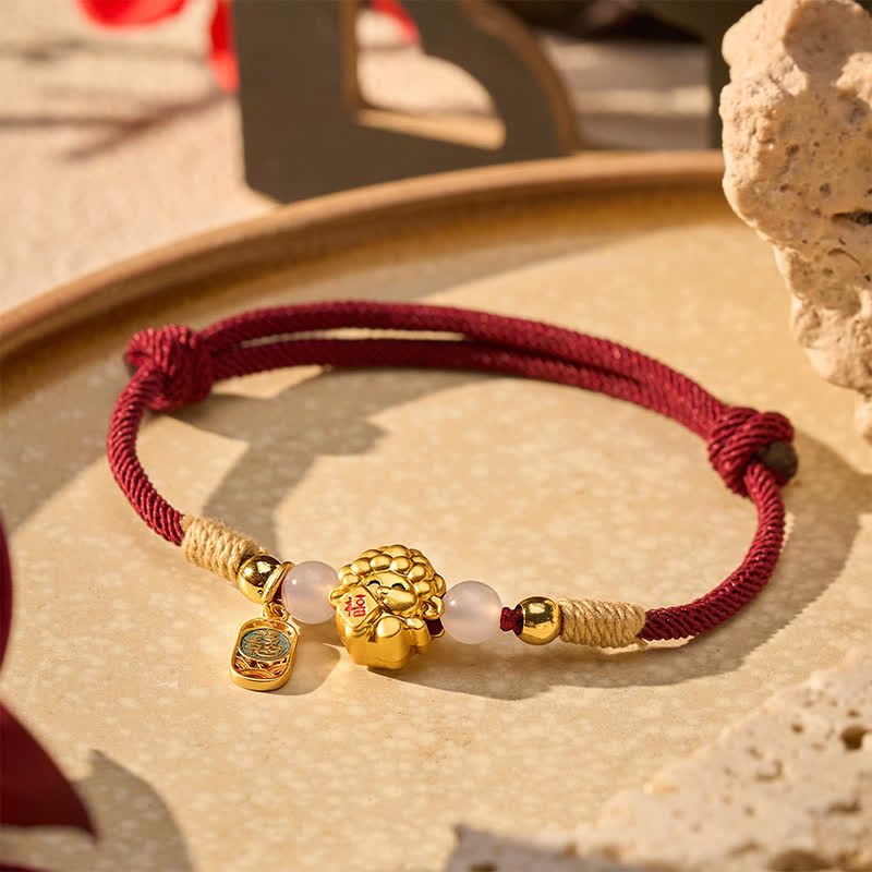 Buddha Stones Jahr des Schafes Kupfer 999 Sterling Silber Schaf Fu-Zeichen Segen Rotes Armband - image 2