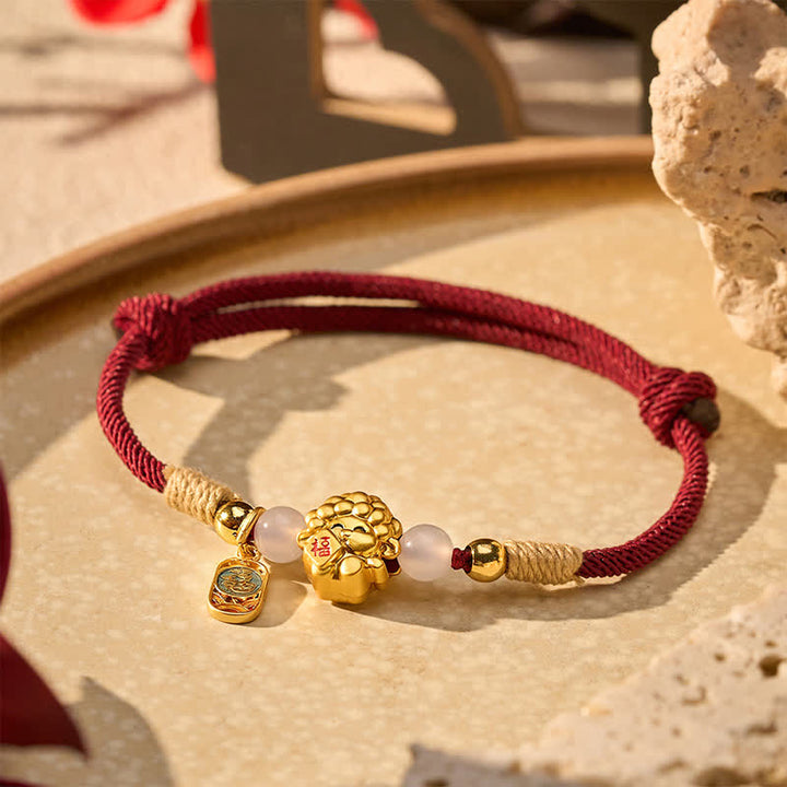Buddha Stones Jahr des Schafes Kupfer 999 Sterling Silber Schaf Fu-Zeichen Segen Rotes Armband - image 2