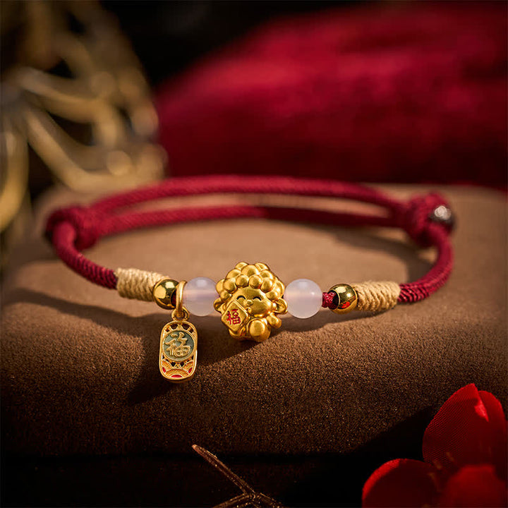 Buddha Stones Jahr des Schafes Kupfer 999 Sterling Silber Schaf Fu-Zeichen Segen Rotes Armband - image 3