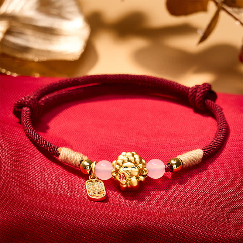 Buddha Stones Jahr des Schafes Kupfer 999 Sterling Silber Schaf Fu-Zeichen Segen Rotes Armband - image 1