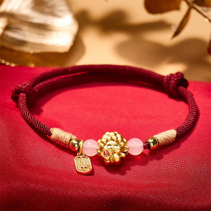 Buddha Stones Jahr des Schafes Kupfer 999 Sterling Silber Schaf Fu-Zeichen Segen Rotes Armband - image 1